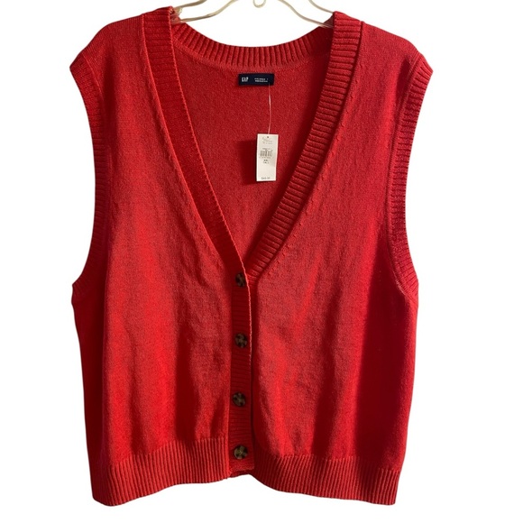 Gap red sweater vest button front linen blend XXL Tall NWT - Picture 2 of 6